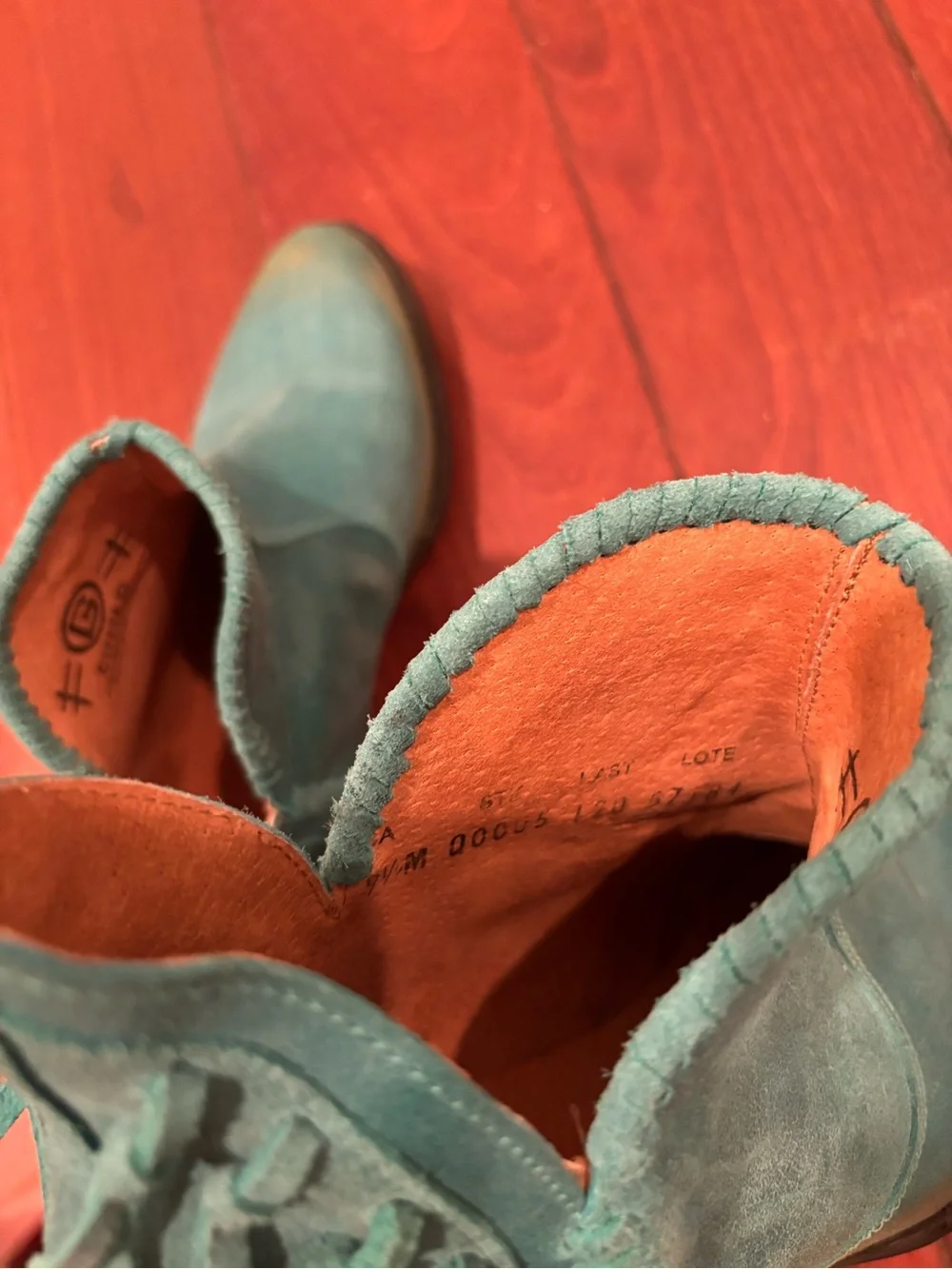 Circle G Teal Fringe Distressed Leather Ankle Boot 9.5